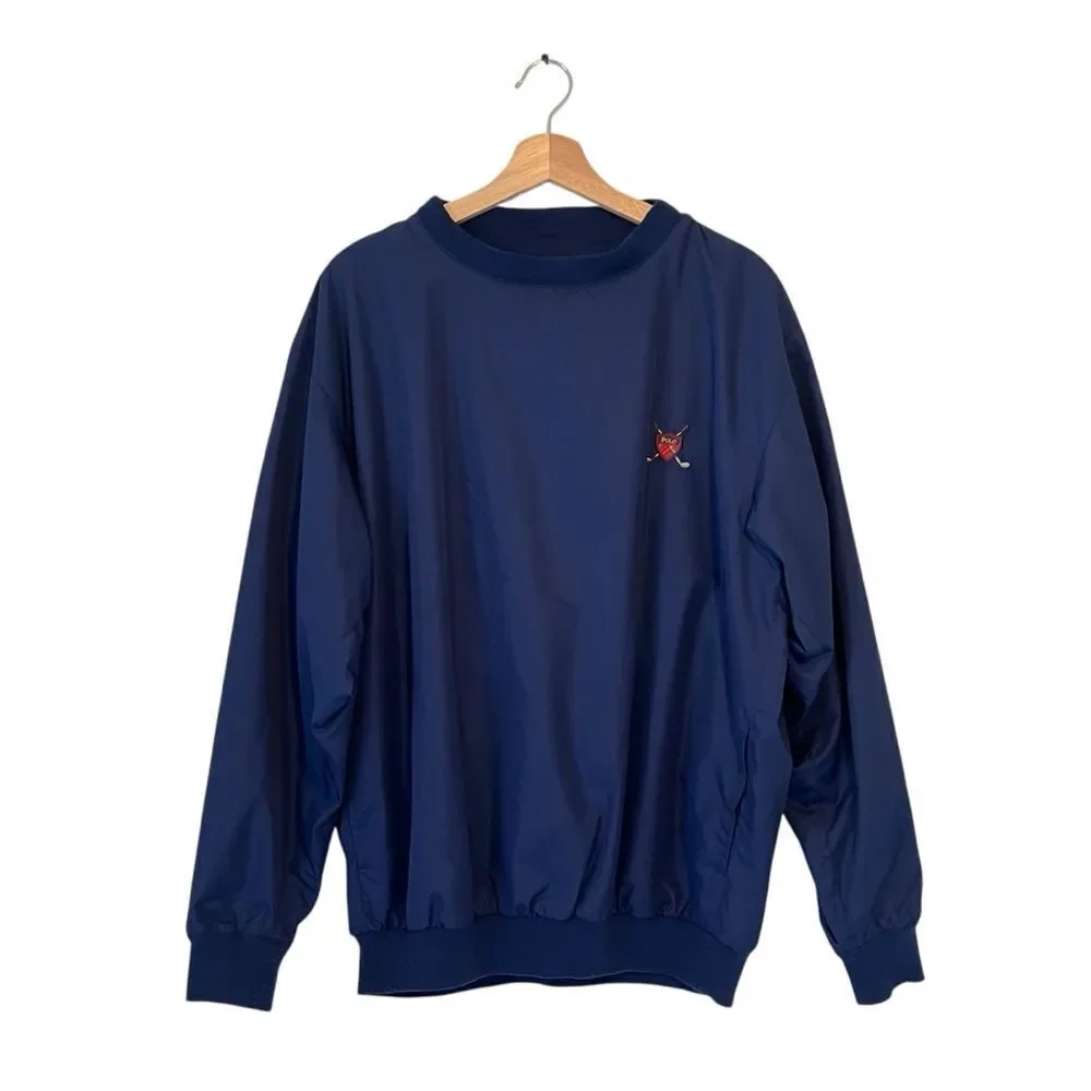 Vintage Polo Golf Ralph Lauren Navy Blue Pullover Windbreaker Size M Clubs Logo
